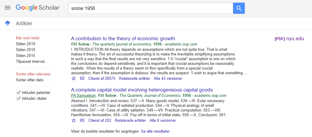 Søgeresultat fra Google Scholar