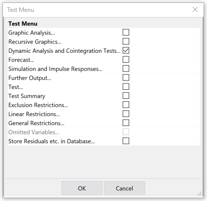 Test Menu in OxMetrics